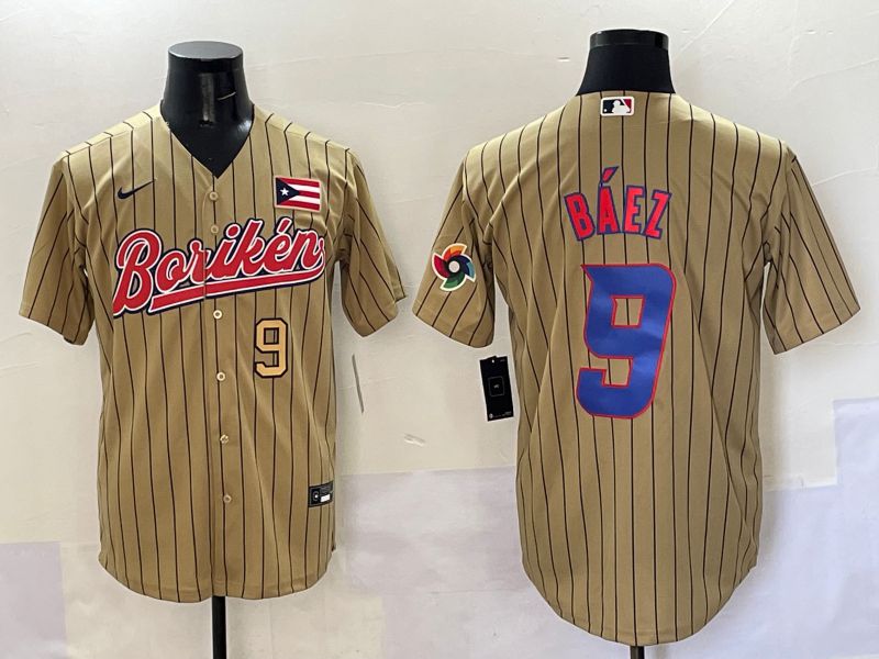 Men Puerto Rico #9 Baez Brown Stripe Joint Name 2025 Nike MLB Jersey style 9->more jerseys->MLB Jersey